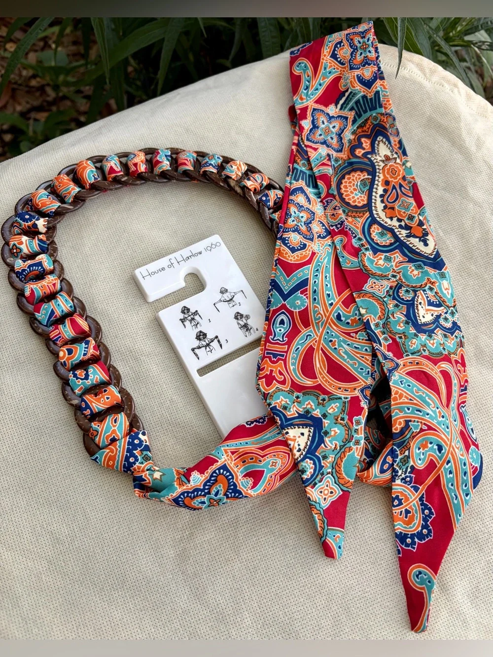 NWT HOUSE OF HARLOW 1960 Braided Paisley Scarf Belt  - Red, Orange, Teal, Blue